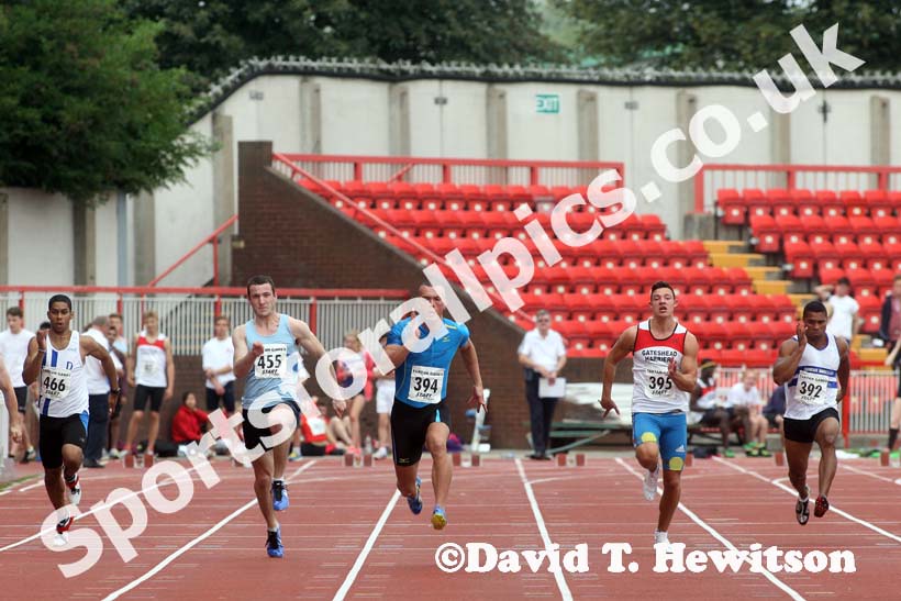 Richard Kilty (Gateshead) winning the 100 metres at the Gateshead Tartan Games Open.